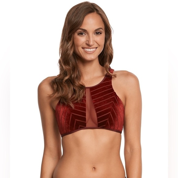 NWT. Kenneth Cole Medium Sultry Solids High Neck Velvet Bikini Top. - Picture 1 of 14